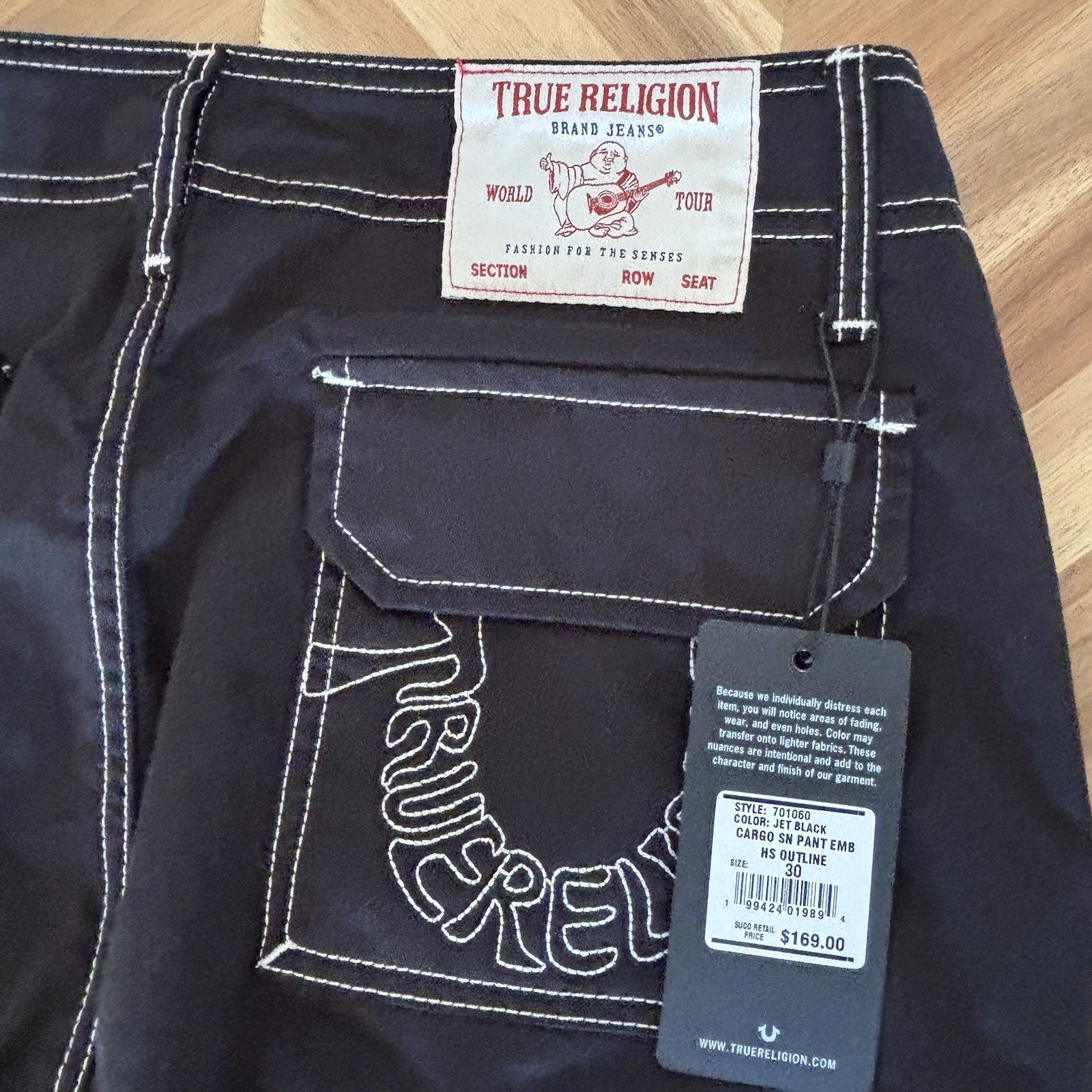 Men’s True Religion Jet Black Cargo Pants. Sz30. NWT. Y2K. Streetwear. Rare image 6