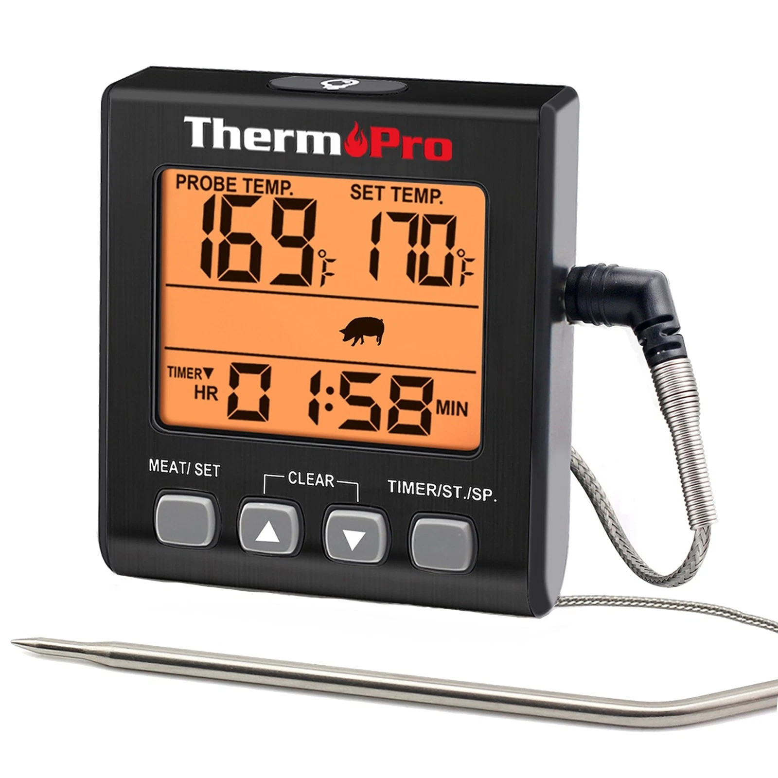ThermoPro TP16SW Meat Thermometer Smoker Grill Oven BBQ Kitchen Timer&Backlight
Opens in a new windo