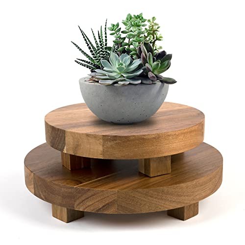 Wood Riser 2Pcs 7-9 Inch Wood Pedestal Stand Round,Wood Risers for Decor