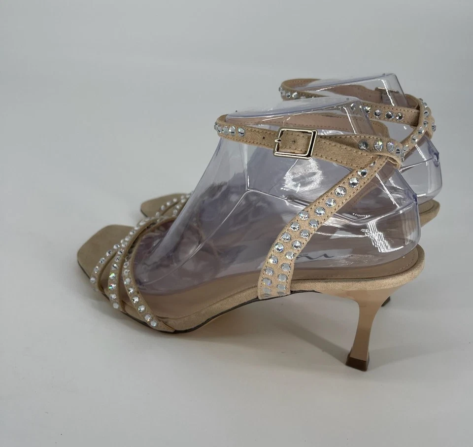 Sandálias femininas Nina New York tamanho 8 nude strass tiras salto gatinho - Imagem 4 de 4