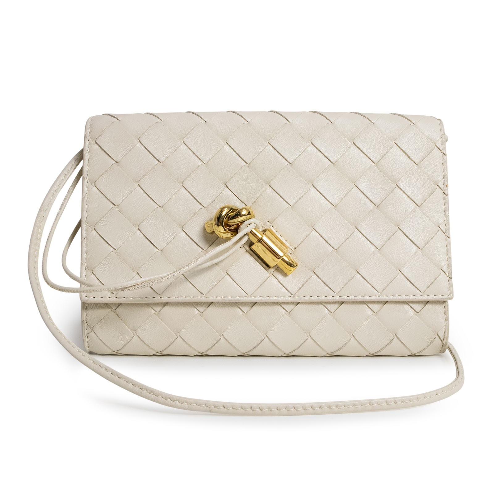 BOTTEGA VENETA 836940 Andiamo Strap Pouch Lambskin, Off White Shoulder Bag