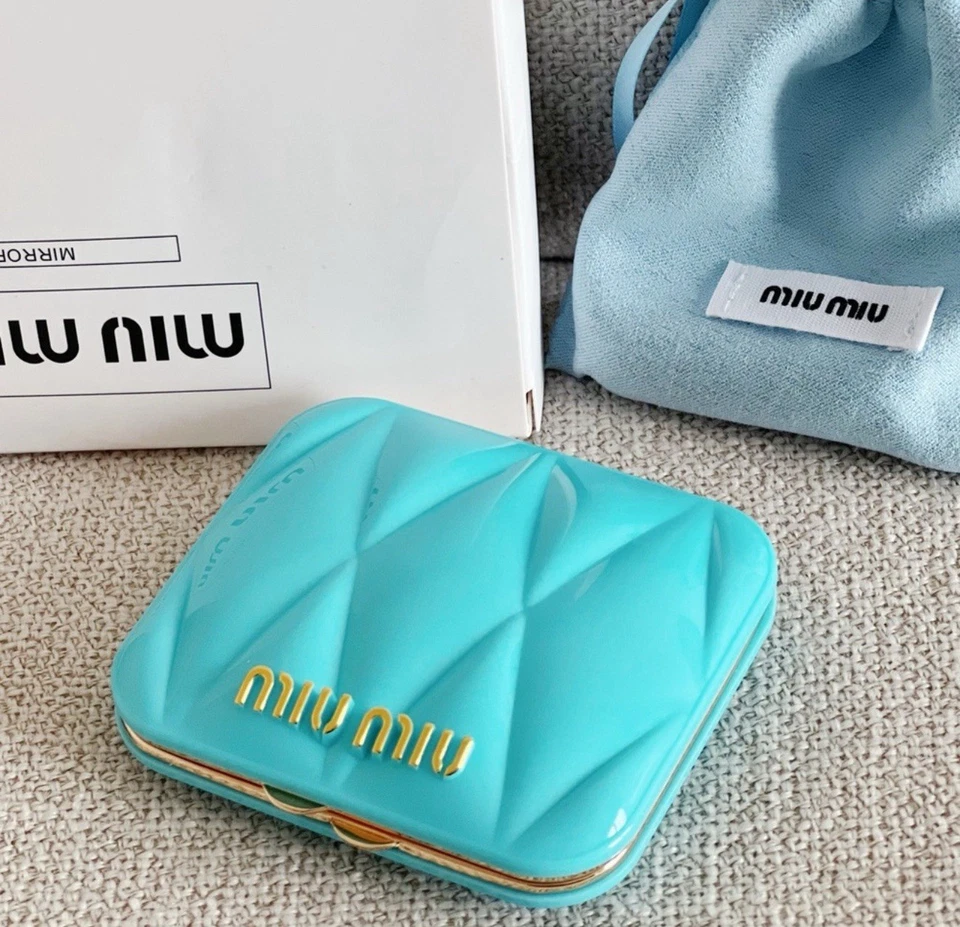 New Blue Miu Miu Makeup Mirror Double Sided Portable Makeup Gift - Image 4 of 4