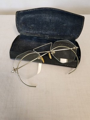 Vintage Rimless Octagonal Magnify Eyeglasses Drill Mount  Art Deco Spectacles