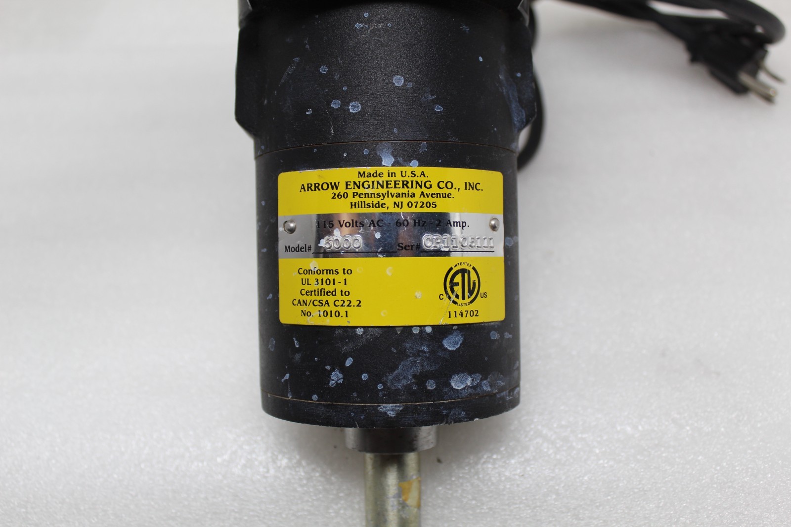 ARROW ENGINEERING ELECTRIC MIXER MOTOR 115V 60HZ 2Amp Part No : 6000