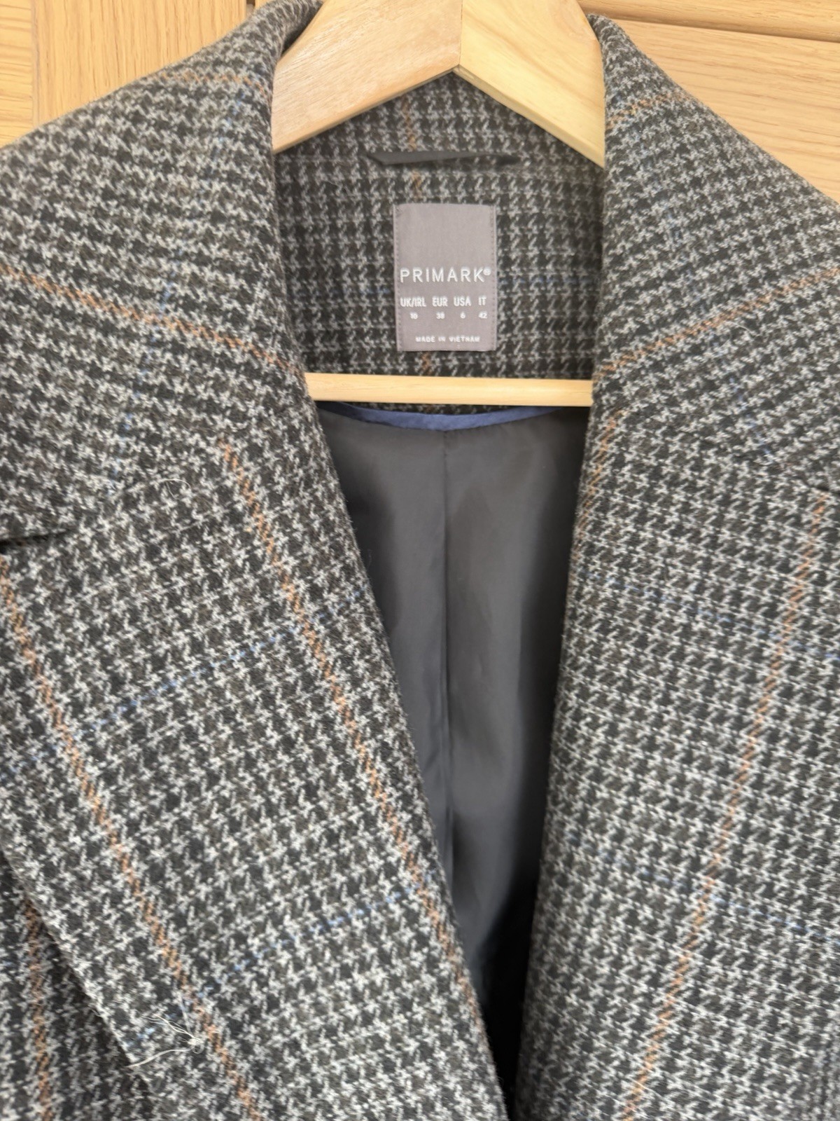 Primark Women’s Long Maxi Grey Checked Jacket Coat Size 10 image 3