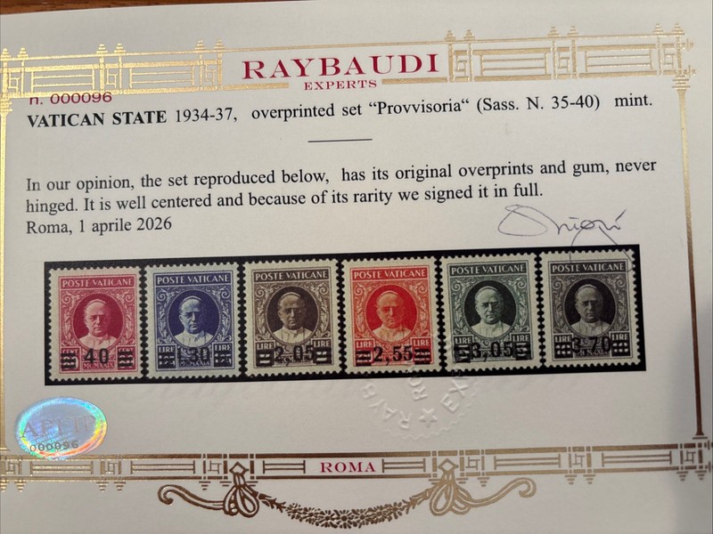 Vatican Provisional MNH Raybaudi GOLD Certificate WELL CENTERED