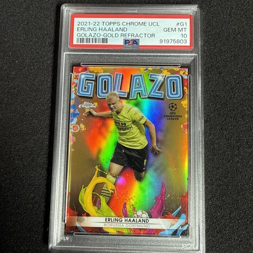 2021 TOPPS CHROME CHAMPIONS LEAGUE GOLD GOLAZO /50 ERLING HAALAND-PSA 10🔥🔥