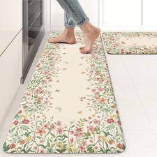 Anti Fatigue Kitchen Mats for Floor 2 Piece, Cushioned Floral Kitchen Rugs, M...