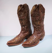 Twisted X Boots Women's 7.5 B Brown Leather Snake Inlays Snip Toe Ride WSO 0001