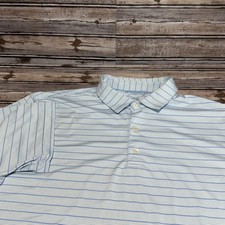 Johnnie-O Mens XL Performance Polo Shirt Blue White Striped Short Sleeve