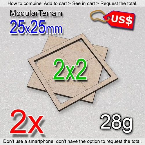 2x MDF Movement Tray 2x2 (F 0mm) 25mm Square Base Warhammer 40k Wargames
