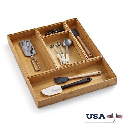 5pc Bamboo Drawer Organizer Set Storage Boxes Home Office Kitchen Organization