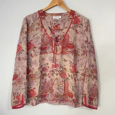 Citron Santa Monica Womens Silk  Top Size Medium Floral Asian Inspired