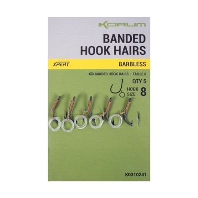 banded fishing hooks Korum Banded Hook Hairs Barbed and Barbless Fishing Hooks To Nylon - 5 Pack