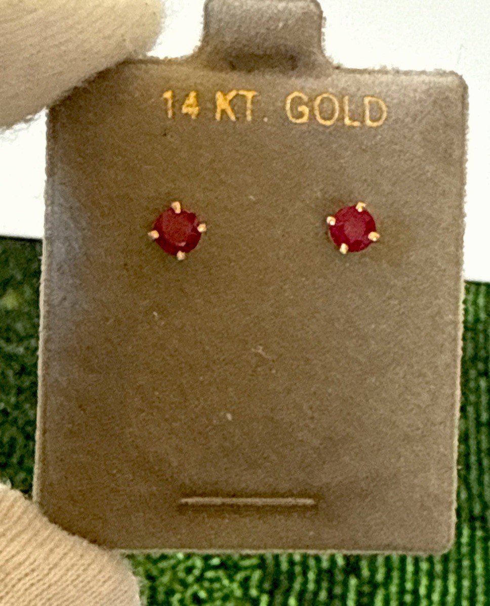 14K Solid Yellow Gold & Ruby Gemstone Stud /Post … - image 5
