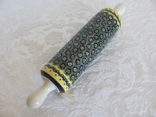 Boleslawiec Polish Pottery Rolling Pin - Peacock eyes - Blue, Yellow, Green