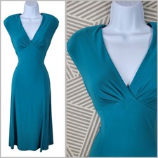 Chaps Dress Size Medium Party stretch Surplice Ralph Lauren Long Midi Teal Green