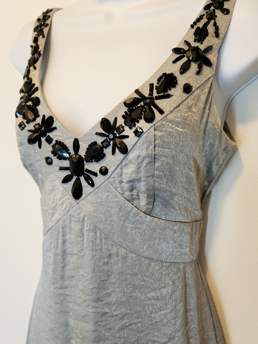 nicole by nicole miller Silver Metallic Handsewn Rhinestone Beaded Dress 4  SMALL | eBay