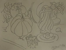 Rare unique Fauvist drawing, Still life, signed Henri Matisse