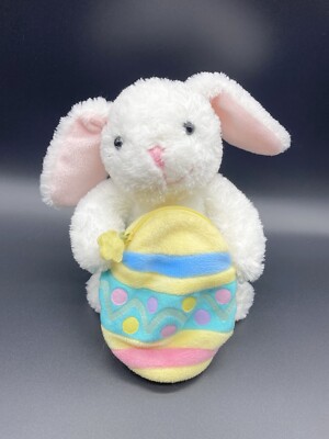 7  Hallmark White Bunny Rabbit Plush Holding Pastel Colored Egg W/ Zipper Pouch