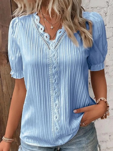 Womens Lace V Neck Long Sleeve Top Shirt Ladies Summer Autumn Solid Boho Blouse - Picture 8 of 34