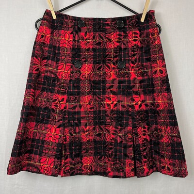Don Caster Plaid Velvet Pleated Midi Skirt Womens Tartan