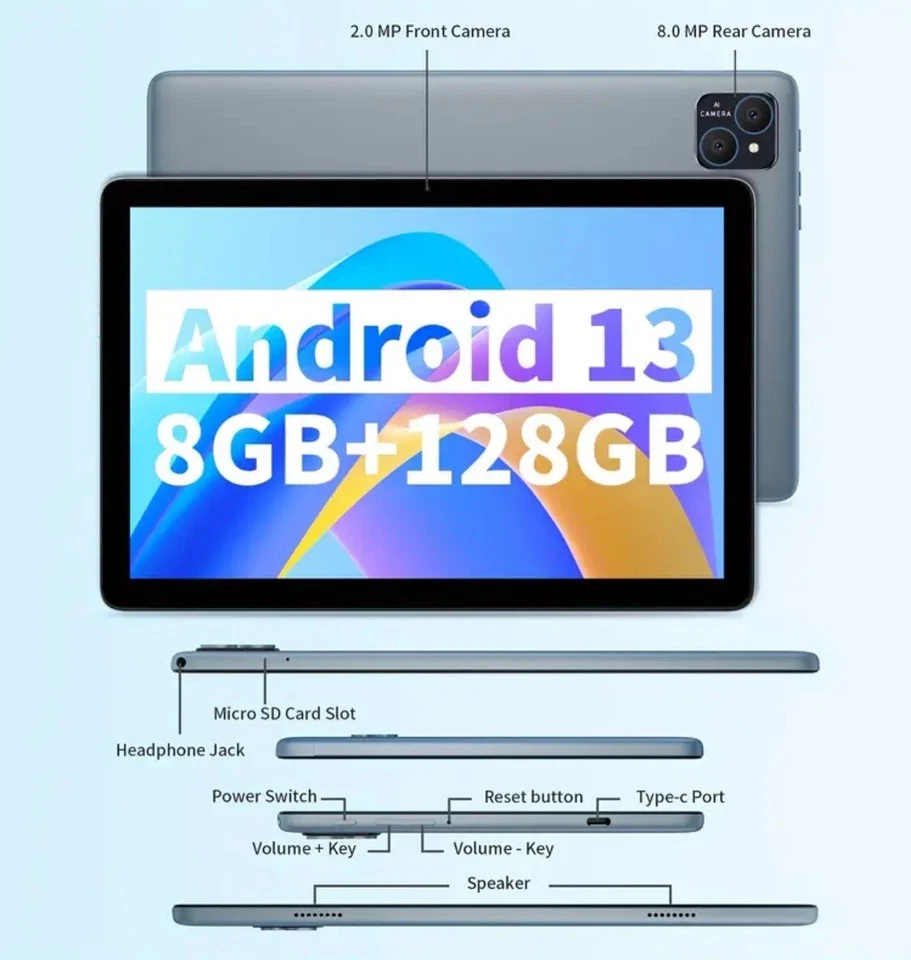 Android 13 Tablet 10 inch Octa-Core 14GB RAM 128GB ROM 5G WiFi, Keyboard & Mouse - Image 4 of 4