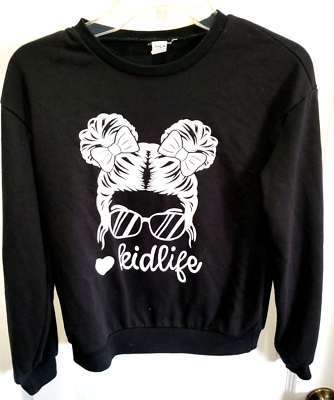 girls SHEIN black SWEATSHIRT TOP KIDLIFE girl on front SIZE 11/12