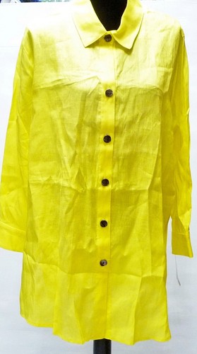 Caroline Rose 1X Top 100% Linen Long Sleeve Easy Shirt Citrus Blouse - 第 3/21 張圖片