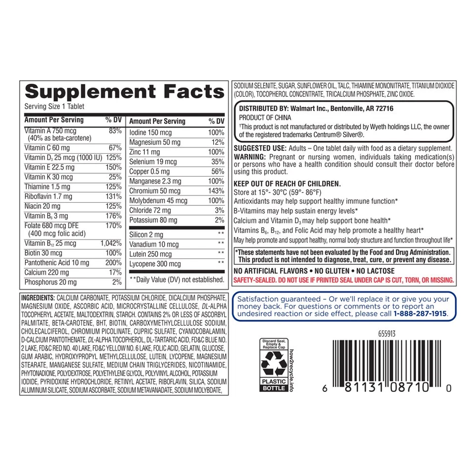 Equate Complete Multivitamin/Multimineral Supplement Tablets, Adults 50+, 450 Co - Image 3 of 4