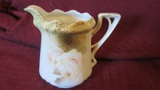 Sweet Dainty RS Germany Creamer White Blush Rose Pattern Ornate Handle Porcelain