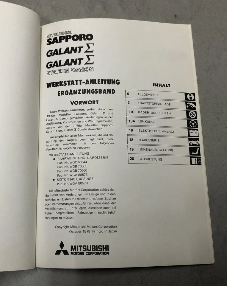 Manual De Taller Mitsubishi Galant Sigma / Sapporo / Sedán Año 1977 - 1980 - Imagen 3 de 4