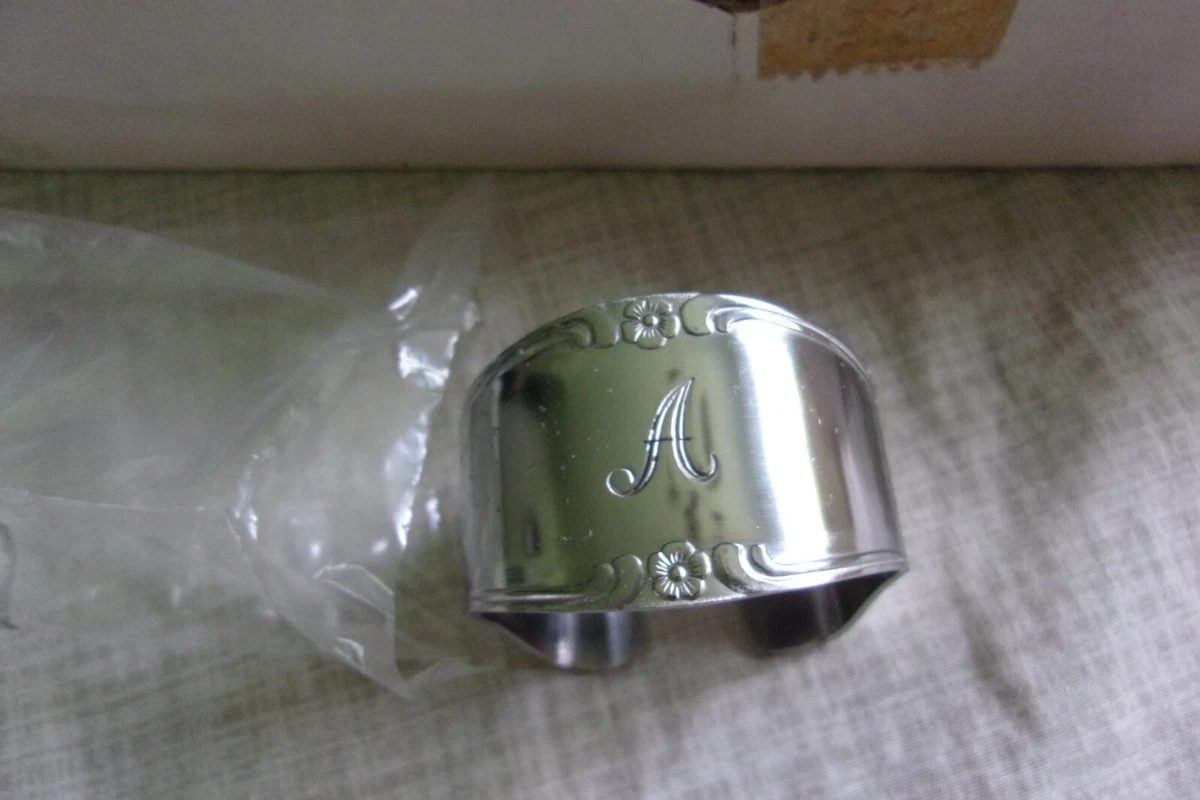 Vtg Napkin Rings Stainless Steel Custom Craft Initial A NOS 8