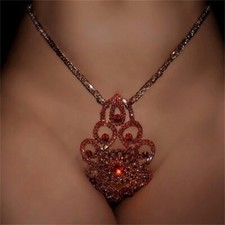 Sexy Red Rhinestone Chain Bikini Thong Women's Luxury Jewelry Panty Underwear