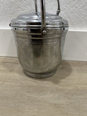 United Chromium Vintage Ice Bucket Pop Up Lid Glass Lined Deco Etched RARE