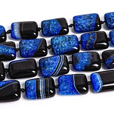20X15MM Genuine Natural Blue Black Agate Beads Grade AA Cuboid Loose Beads 15"
