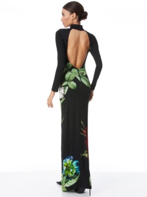 delora fitted long sleeve maxi dress alice + olivia - Delora Long Sleeve Crew Neck Maxi Dress