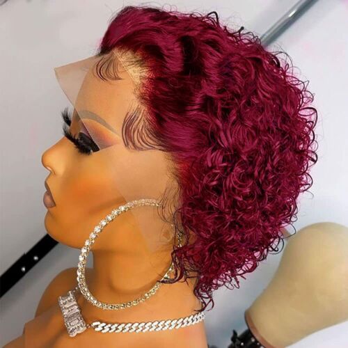 Burgundy Lace Front Wigs 100% Human Hair Short Curly Bob Wig 99j Lace Front  13X1 | eBay