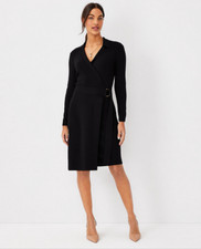 NEW ANN TAYLOR $159 BLACK NOTCHED COLLAR BELTED SWEATER DRESS SZ M MEDIUM