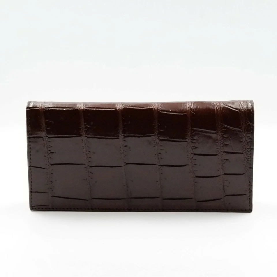 New Real Brown Croc Leather Belly Soft Skin Unisex Long Clutch Slim Wallet. - Image 3 of 4