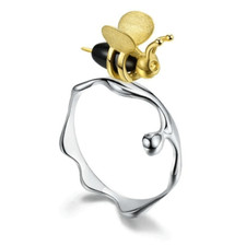 925 Sterling Silver 18K Gold Plated Honey Drip Bumblebee Ring Size 9