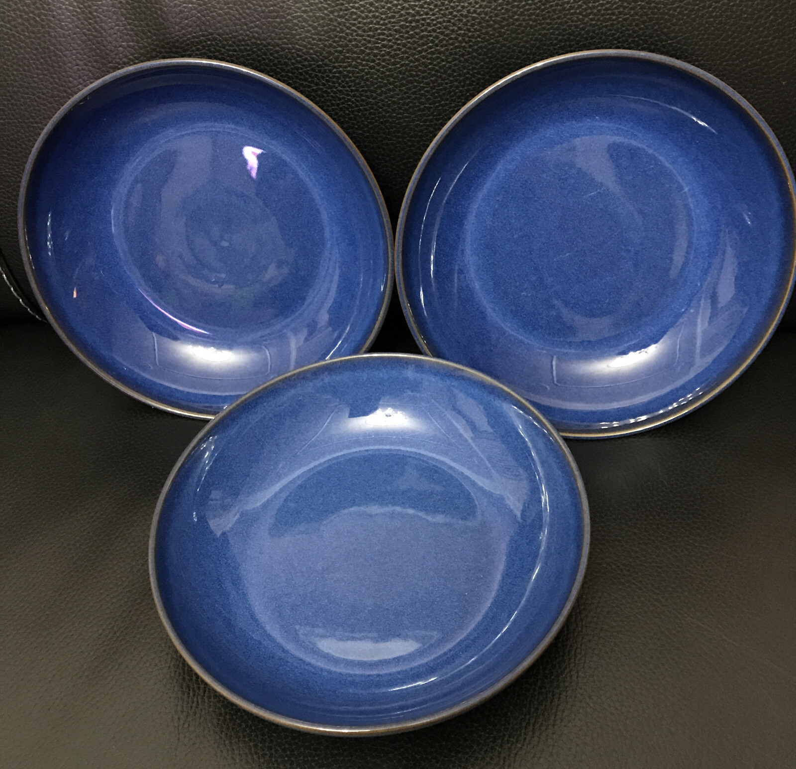 3 X DENBY Blue Stoneware 8 3/4” Round PASTASALAD BOWL (Imperial Blue