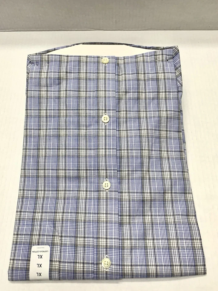 全新 Turnbury 正装衬衫 男式 XL 棉蓝色灰色格子长袖纽扣 — 第 3/4 张图片