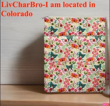9''x11'' Book Sleeve w/Zipper Book Cover Book Pouch Butterfly Flowers Pink Green