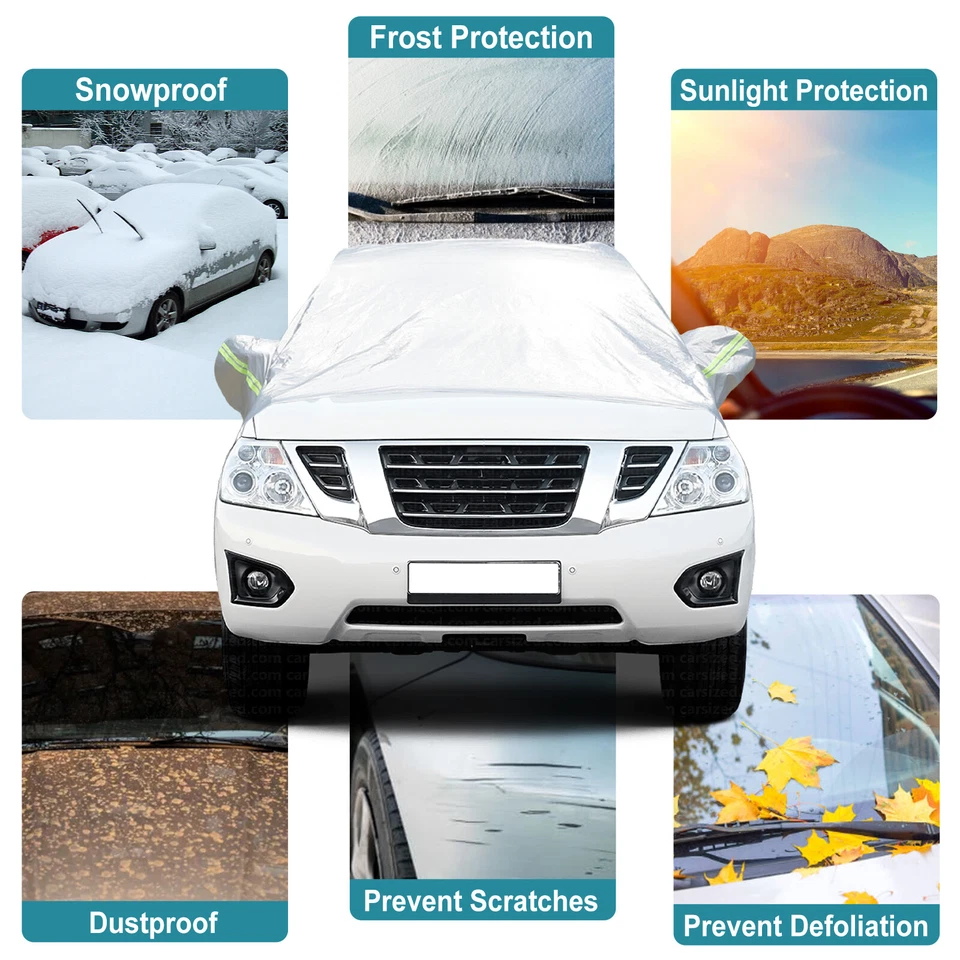 Half Car Cover Windshield Snow Ice Frost Sun UV Dust Protect Fit SUV Waterproof Foto 4 de 4
