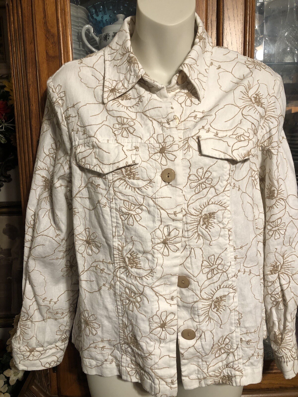NorthStyle Women's Ivory /Beige Floral Embroidery Blazer Jacket Size