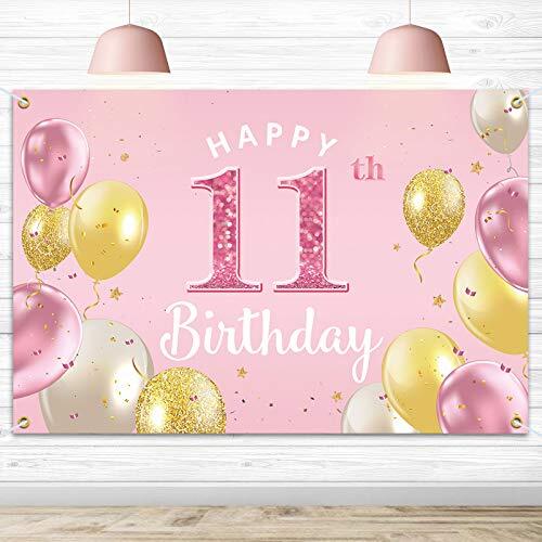 Happy 11th Birthday Backdrop Banner - 11 Birthday Party Decorations Supplies ...
