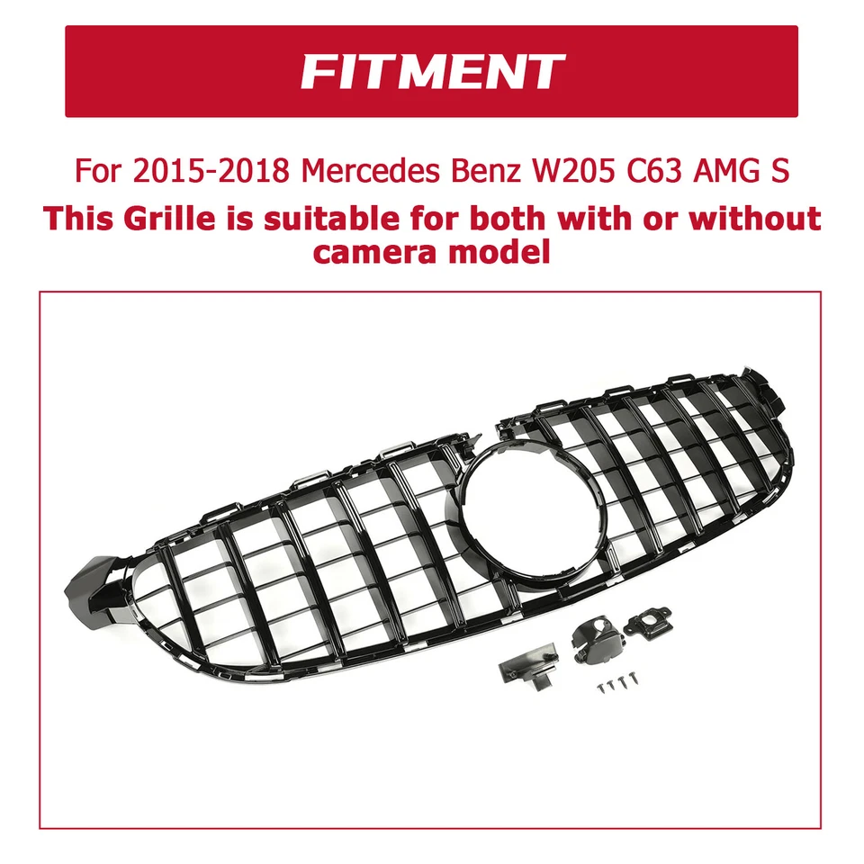 GT R Black Grille W/CAMERA Hole For 2015-2018 Mercedes-Benz W205 C63 C63S AMG S Foto 3 de 4