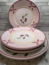 Set Of 4 Caleca Olivia Rimmed Dinner & Salad Hand Painted Italy Red Berries