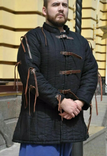 Black Medieval Gambeson Jacket Padded Armor SCA LARP Multiple Size